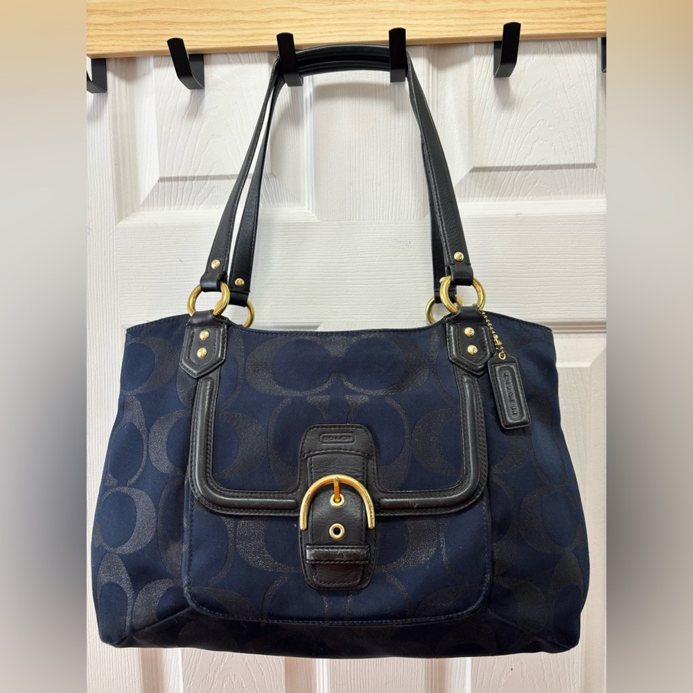 Coach K1362-F26246 Campbell Carryall Metallic Jacquard Navy & Leather Trim VGUC